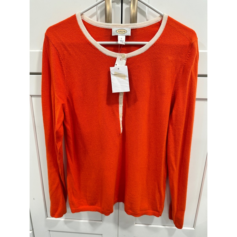 Talbots Women's Size L Orange Lambswool Long Sleeve Knit Top Sweater